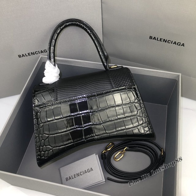 Balenciaga專櫃爆款黑色三拼全皮手提包 巴黎世家三拼沙漏包 fyj1524